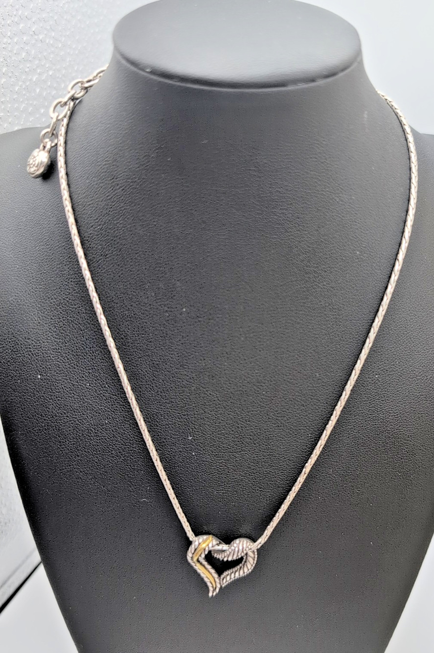 Brighton Callie Heart Necklace Two Tone Heart Silver & Gold Tone 17”